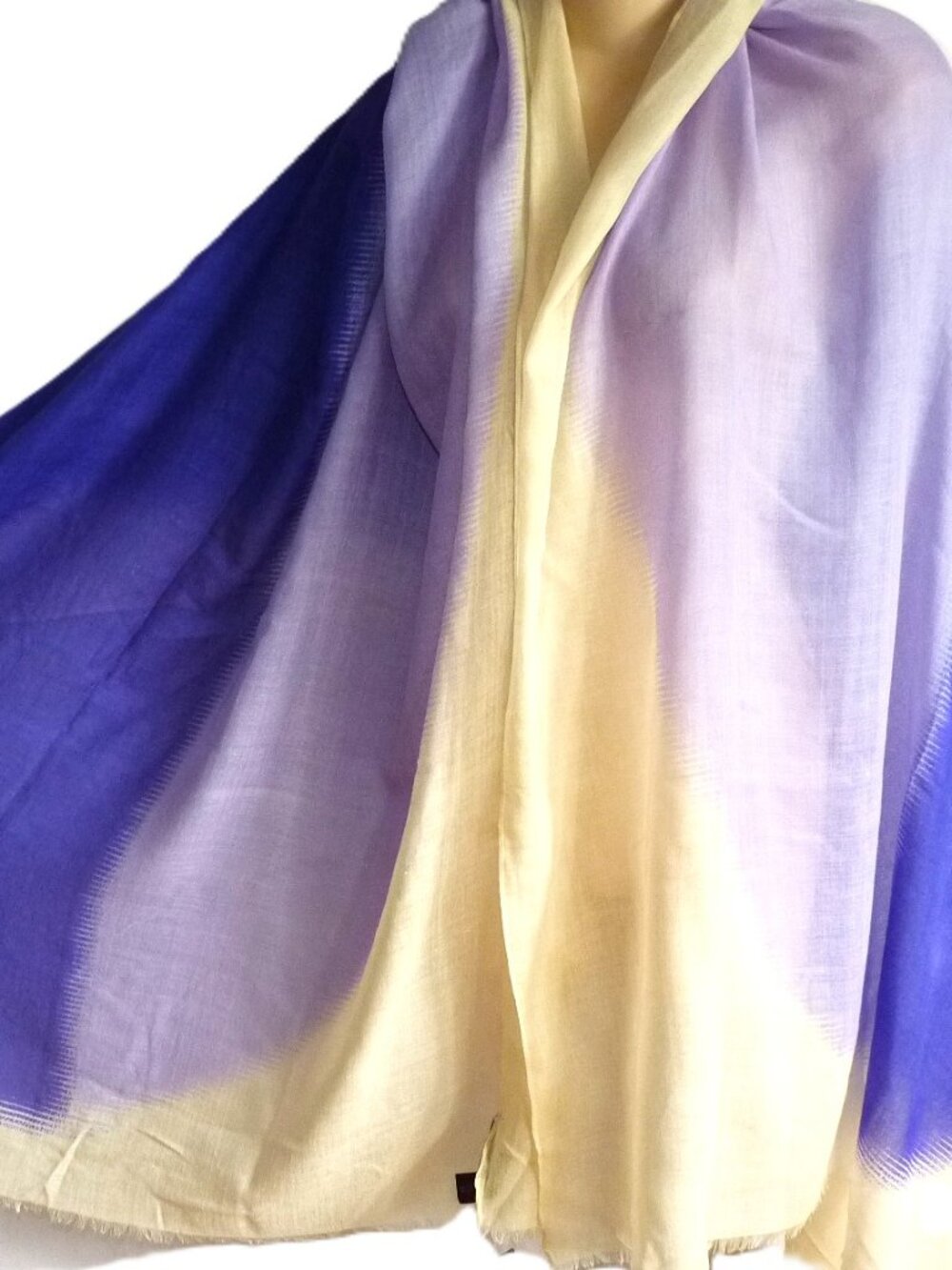 Eileen Fisher purple cream wool silk scarf shawl wrap 80x42"